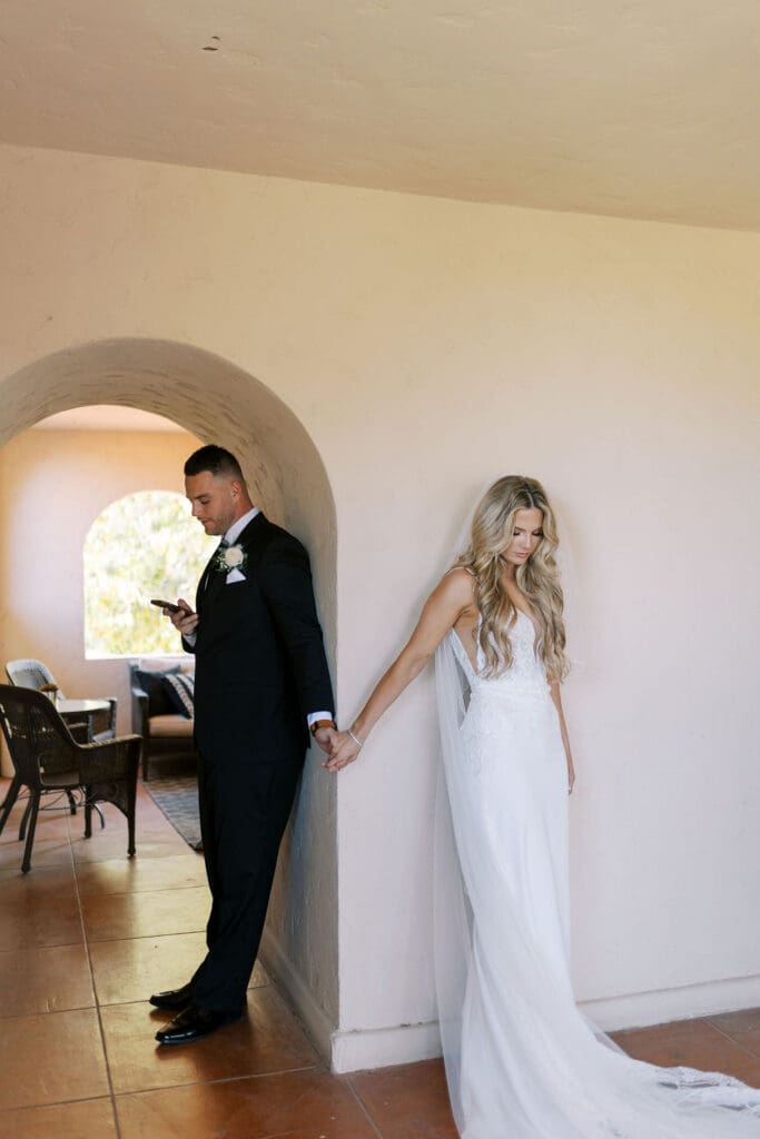 First touch photos at a Secret Garden Wedding in Phoenix
